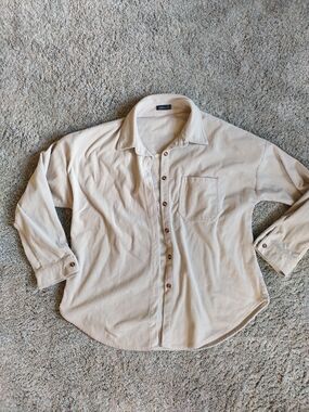 Men's Casual Button-Down Corduroy Shirt in Light Beige